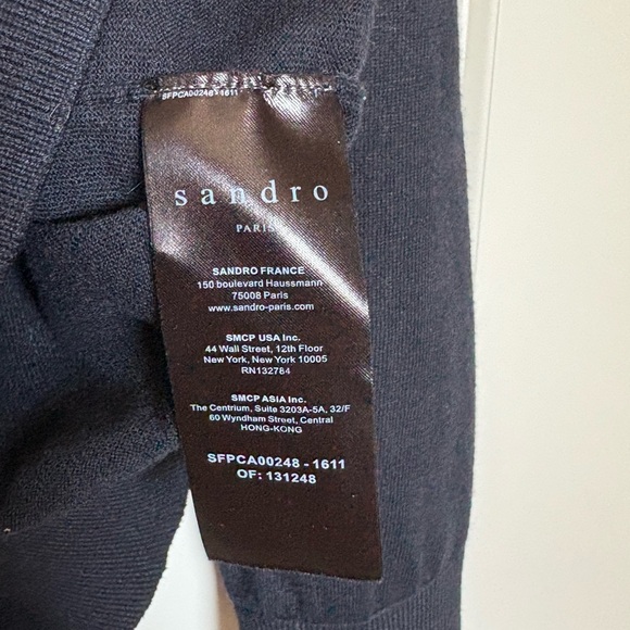 Sandro Paris Colane Crochet-Trim Navy Wool Silk Ruffle Lace Collar Sweater - Picture 6 of 6